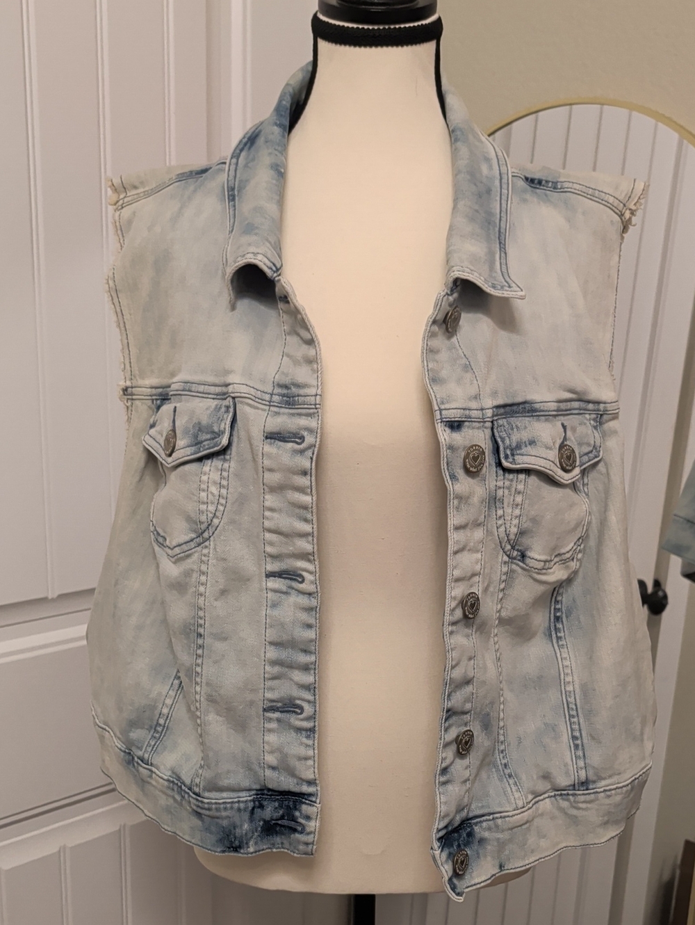 Torrid Light Wash Denim Vest with Heart Button Detail